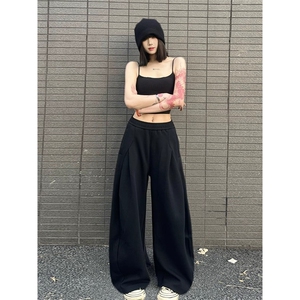 美式复古解构设计情侣阔腿弯刀卫裤男女春秋宽松爵士舞休闲运动裤图片