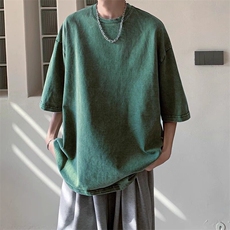直播得物品质二开240克重磅纯棉水洗纯色光版T恤SX09支持独立包装，男装T恤，电商A486