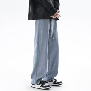 直筒牛仔裤男宽松直筒阔腿裤子潮牌美式高街男生长裤N3300-p48图片
