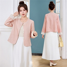 新中式G风套装女2026春新款优雅时尚复古盘扣刺绣文艺范两件套裙，女装套装/套裙，卡杰菲