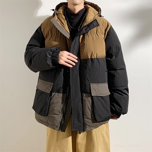 港风2026新品冬季宽松情侣装撞色棉衣棉服冬装加厚外套D008-P100图片