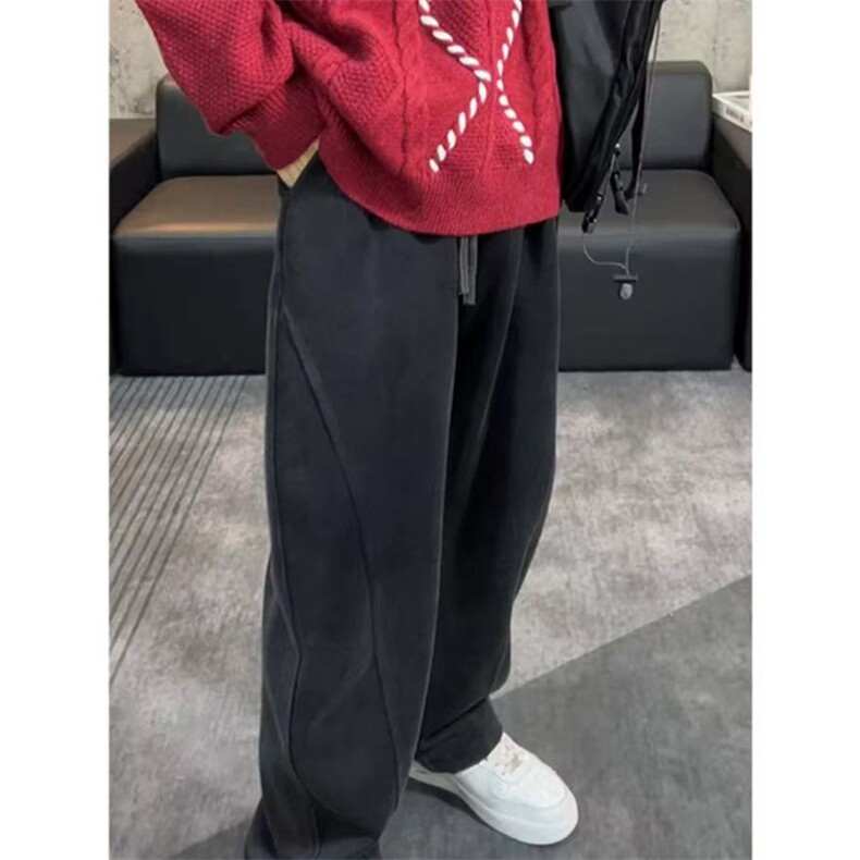 网图有货春美式弯刀卫裤男女情侣宽松运动垂感阔腿裤A1310-P50,男装休闲裤,星座1505