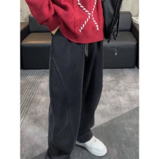 网图有货春美式弯刀卫裤男女情侣宽松运动垂感阔腿裤A1310-P50，男装休闲裤，星座1505