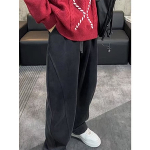 网图有货春美式弯刀卫裤男女情侣宽松运动垂感阔腿裤A1310-P50,红色宽松毛衣搭配纱裙图片
