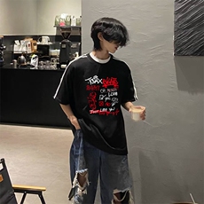 抖音得物高品质二开240克宽松纯棉美式潮牌三条杠织带短袖T恤，男装T恤，电商A486-1
