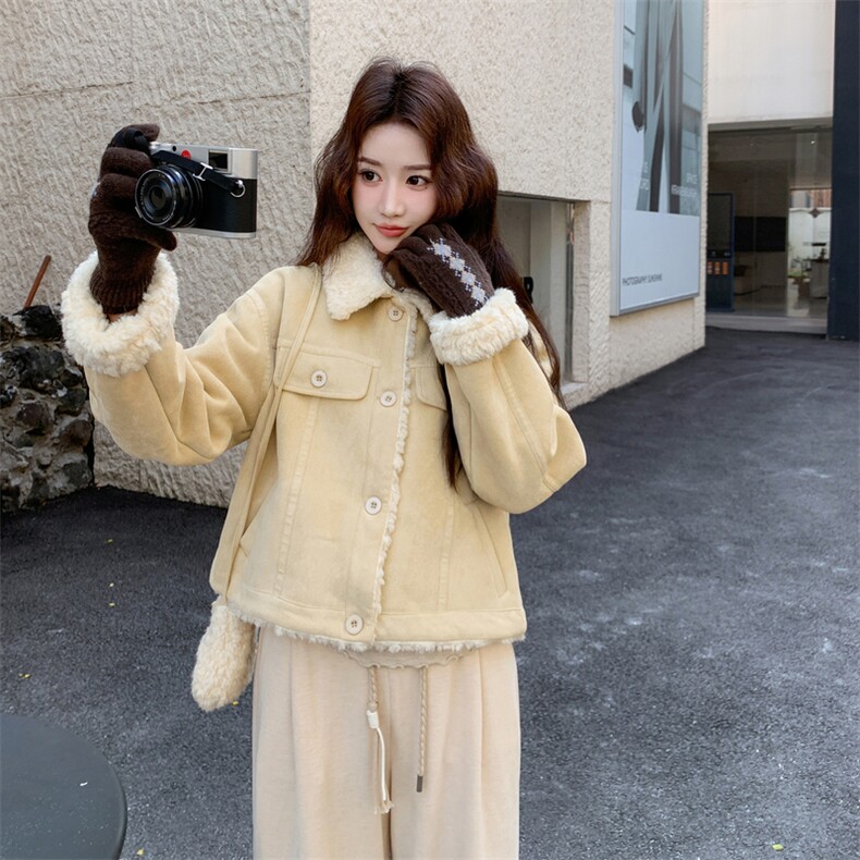 新品奶黄色羊羔毛短外套2C273-1053-P190-K298,女装棉衣/棉服,2C273