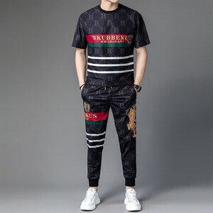 2023夏季新款短袖套装男百搭潮牌中青年男士运动休闲套装图片
