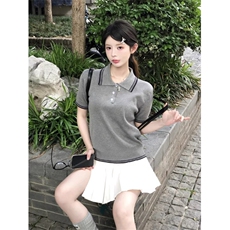 夏季新款女士简约时尚舒适POLO领短袖学院风短袖，女装T恤，恒旺羊绒