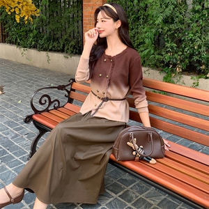 渐变色针织衫半身裙套装裙女春秋2025新款一整套ootd穿搭流行绝美图片