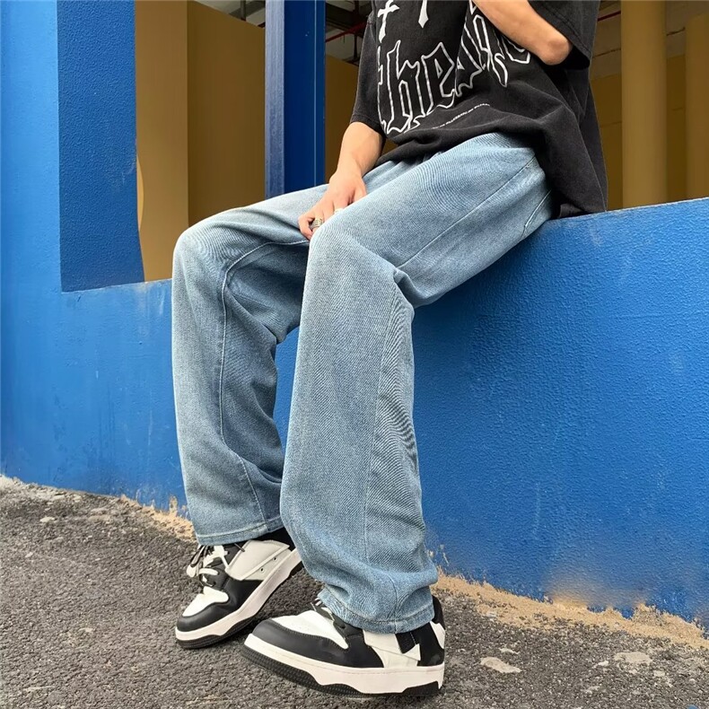 青春流行ins男原宿美式vibe裤子直筒水洗拉链牛仔裤潮B9033P38,男装牛仔裤,星座1116-2