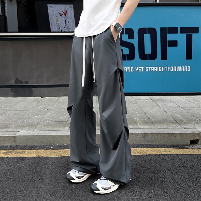 cleanfit微喇西裤男春秋季潮牌宽松褶皱垂坠感拖地休闲弯刀长裤子,男装休闲裤,电商A001