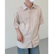 美式工装短袖衬衫男2025夏季新款青少年宽松大口袋翻领POLO衫衬衣，男装T恤，星座506A