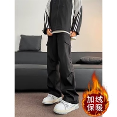 美式工装裤子男2024秋冬季褶皱垂感宽松加绒长裤T179-1加绒，男装工装外套，星座506