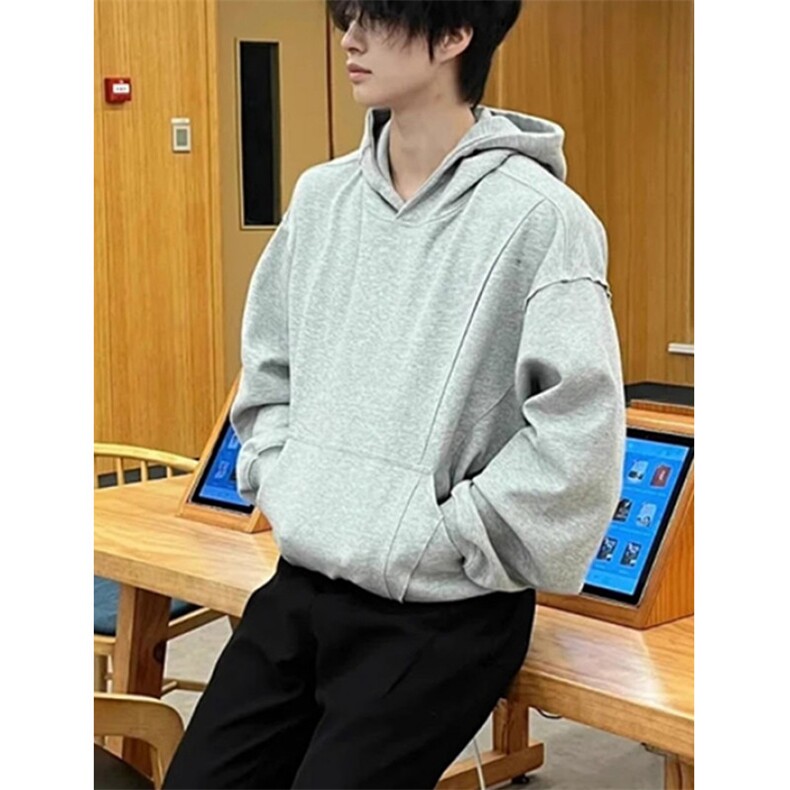 复古个性解构灰色连帽卫衣宽松百搭常规款休闲套头上衣W102,男装卫衣,星座1116A（原606A-3）