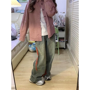 【有货】美式复古条纹牛仔裤男女款春秋三条杠裤子G8512HH-特P55图片
