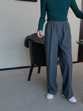 【现货】冬季新款 橡筋腰头格子拖地裤，，其它，炽元素