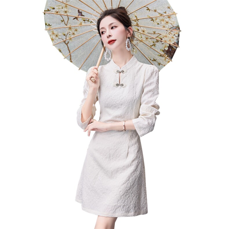 改良版旗袍连衣裙女2024春秋新款小个子年轻高端气质显瘦国风裙子,女装连衣裙,唯婧