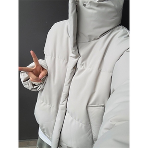 现货5W件冬季三防美式重磅硬挺boxy羽绒纯色立领棉衣外套加厚棉服图片