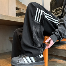 8XL-M三条杠运动裤大码直筒长裤美式街头阔腿裤休闲卫裤KZ1905P58，男装休闲裤，电商B238