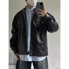 HT217-P65潮流时尚原宿慵懒简约日系ins阿尔法皮料原版做法皮衣，男装皮衣，电商B323A