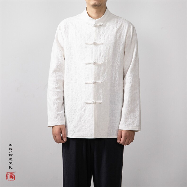 秋冬新款风男装棉麻提花立领盘扣新中式唐装衬衫C228P85,男装衬衫,钱塘802