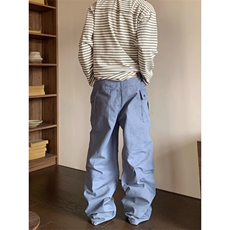 法工蓝双膝褶皱硬挺版型伞兵工装裤休闲裤子KZ1342特P59，男装工装外套，星座908-1