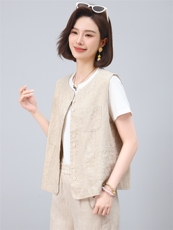 2025年夏季亚麻开衫上衣，女装T恤，小林双子