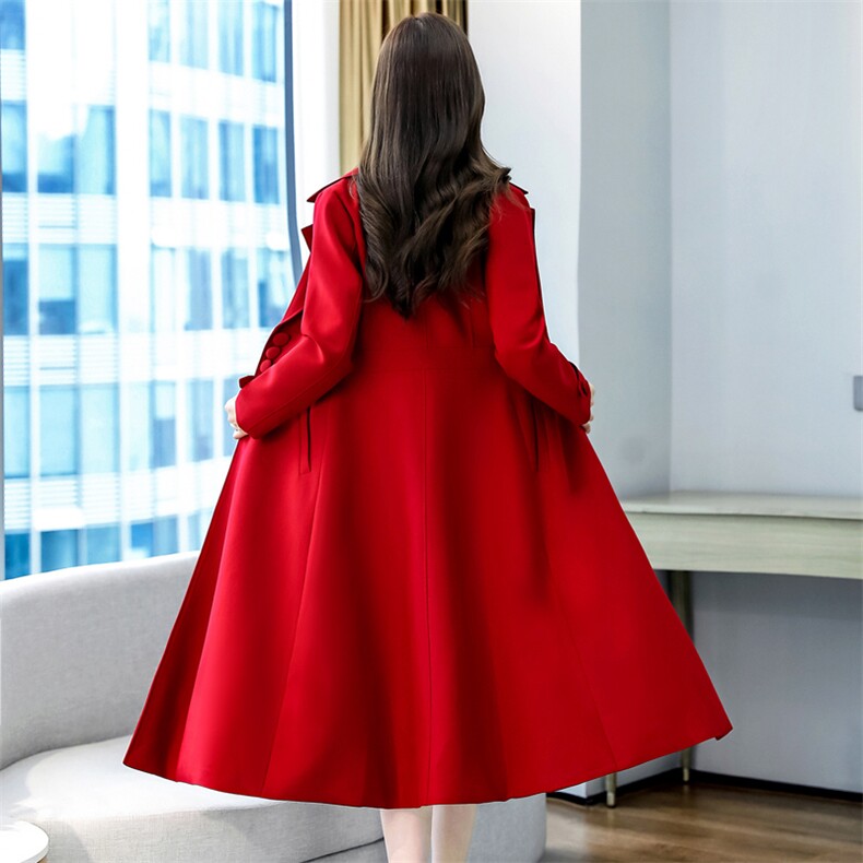 红色中长款双面羊绒大衣女秋冬显瘦本命年洋气西装领风衣毛呢外套,女装毛呢外套,凝聚力