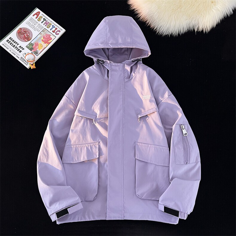 情侣款夹克春季工装潮户外刺绣冲锋衣男连帽外套A266-JK8019-P55,男装夹克,电商A266