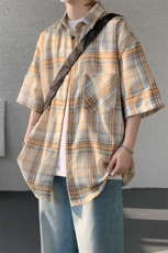 短袖衬衫男夏季新款格子磨毛衬衣DX002-特批26无差价，男装T恤，星座214-3