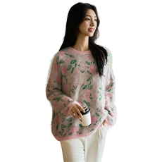 2025年秋季新款百搭郁金香提花长袖针织衫，女装针织衫/毛衣，暖烁特种纱工厂店