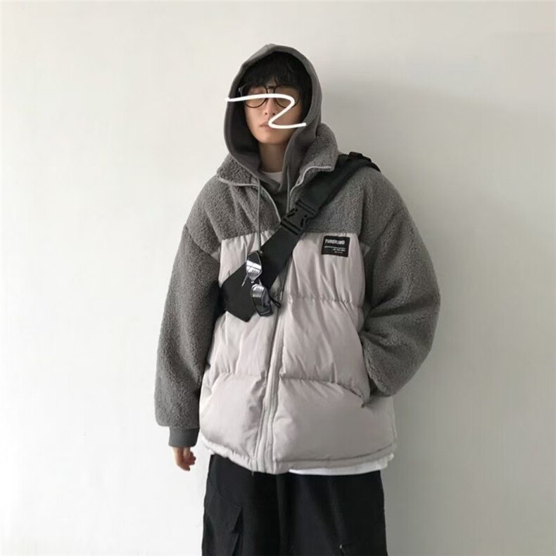 网络图现货潮ins复古拼接棉衣男保暖羊羔绒港风面包服JG34-P50,男装棉衣,星座715-7