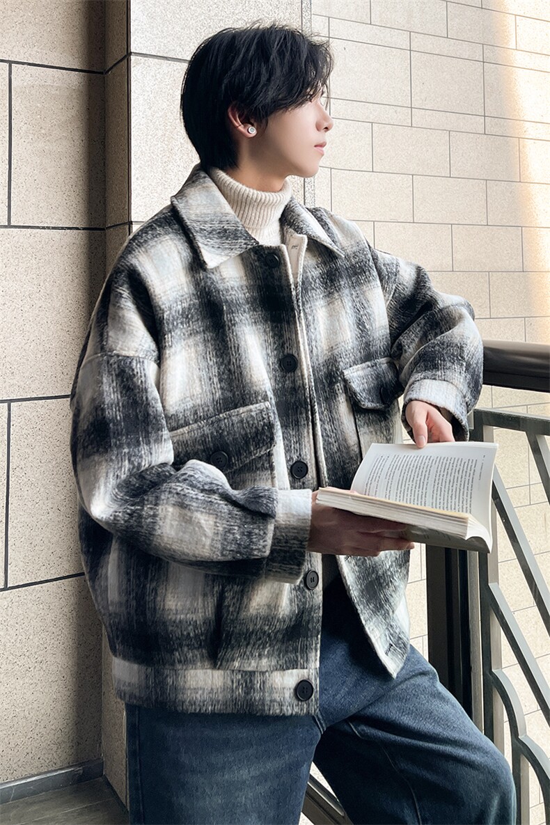 毛呢大衣oversize宽松大口袋呢子韩版潮男士夹克A071-JK107-P108,男装夹克,电商A071