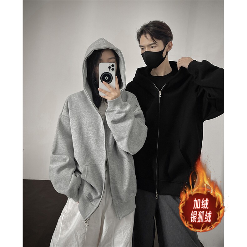 重磅450克双拉链开衫加绒银狐绒卫衣男纯色二开外套AH948JR-P47图片