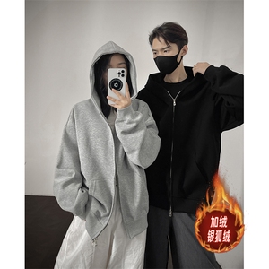 重磅450克双拉链开衫加绒银狐绒卫衣男纯色二开外套AH948JR-P47图片