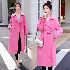粉色风衣女中长款2025春秋款气质女神范小个子显瘦英伦风大衣外套，女装风衣，艾仟回(原伊仟回)