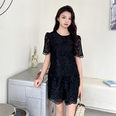 现货新中式蕾丝套装女2024年夏季新款百搭高端气质时髦两件套女装，女装套装/套裙，网红馆