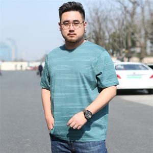春装新款丝光棉短袖T恤男士条纹圆领打底衫半袖加肥大码5926款图片