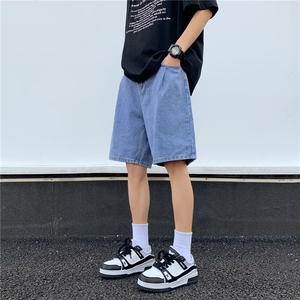 夏季薄款复古水洗牛仔短裤男潮牌宽松直筒休闲五分裤图片