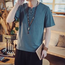T98*2021夏季男士中国风棉麻短袖T恤衫卡其*P25，男装T恤，星座1516（原B303）