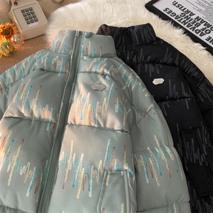棉服男女七彩线印花棉衣立领面包服棉袄加厚外套3359-P70控108图片