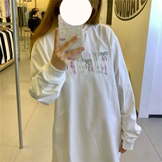 5219-P38刺绣内里有铺布不刺身螺纹领包边长袖T恤，女装T恤，星座617A-2