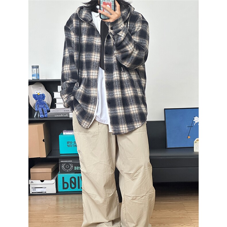 数据毛呢连帽格子衬衫磨毛中性加厚连帽衬衫外套CS069-P48,男装衬衫,星座301C-5