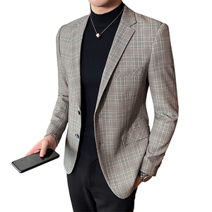 2021春新款西装 男士复古格子西装西服西外套805-图片