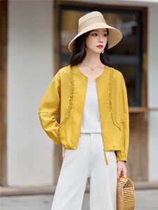 木耳边拼接棉麻薄款短外套女防晒透气2026夏新款上衣图片