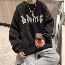 潮嘻哈字母提花情侣港风针织打底衫宽松毛衣圆领重工32434-P88，男装T恤，星座517A-1