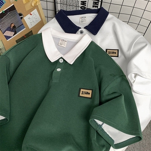 X416b-1-DT389-P45限58重磅抖音品质百搭休闲polo衫翻领短袖男T恤图片