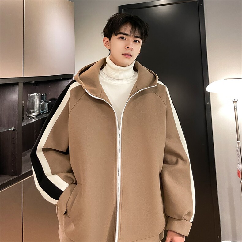 男装呢料夹克23秋冬新款毛呢大衣男生连帽外套XZ514-2-F595-P125,男装夹克,星座514-2(原B239)