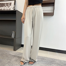 25年夏薄款醋酸缎面冰丝阔腿裤女高腰垂坠感休闲直筒裤防晒拖地裤，女装休闲裤，蒙绒特