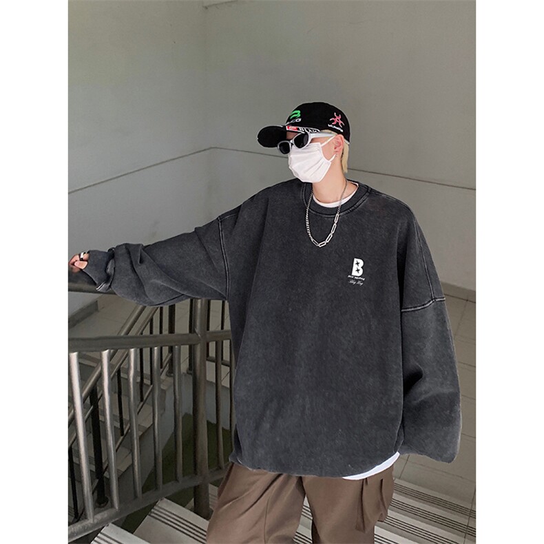 得物抖音高品质二开360克重磅做旧炒雪花纯色圆领水洗卫衣1520,男装卫衣,电商A486